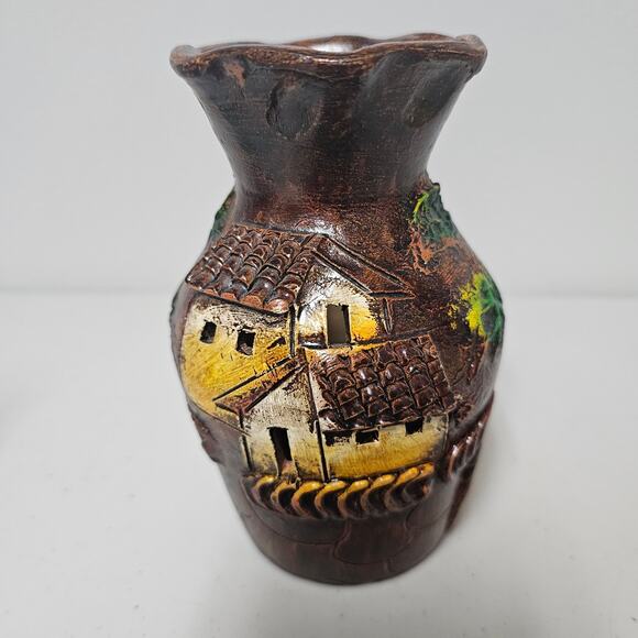 Set of 2 Handcrafted Guatamalan Vases with Three Dimensional Houses
